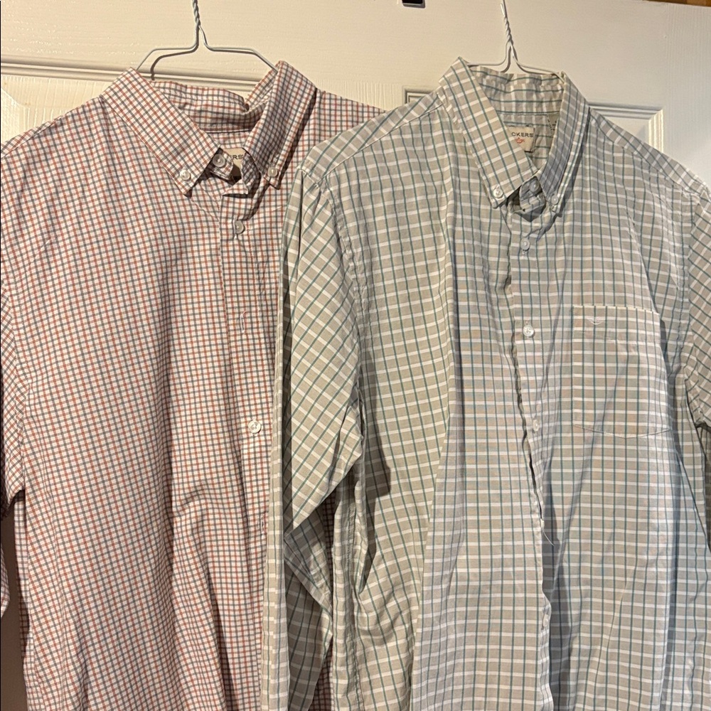 Dockers Gray and Teal Plaid Shirt and gray and orange plaid shirt. Size large